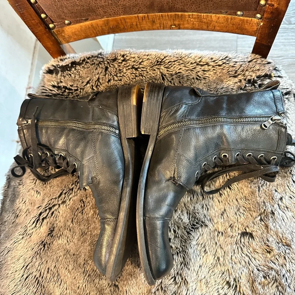 John Varvatos Fleetwood Black Leather Lace Up Combat Boots, Size 10 - Picture 6 of 12